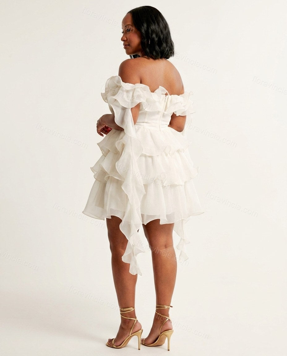 Ivory Refined Tiered Mini Dress by floravincie