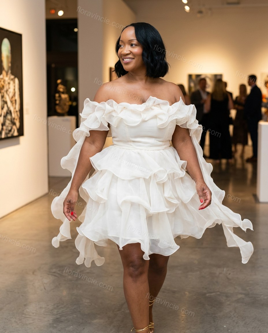 Ivory Refined Tiered Mini Dress by floravincie