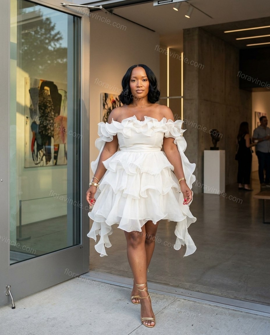 Ivory Refined Tiered Mini Dress by floravincie