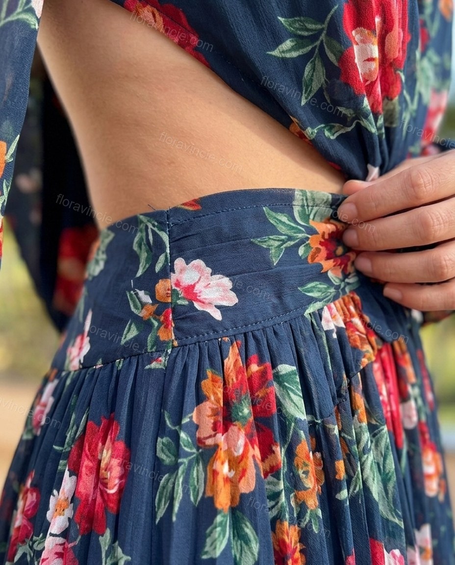 Navy Blue Soft Floral Maxi Dress by floravincie