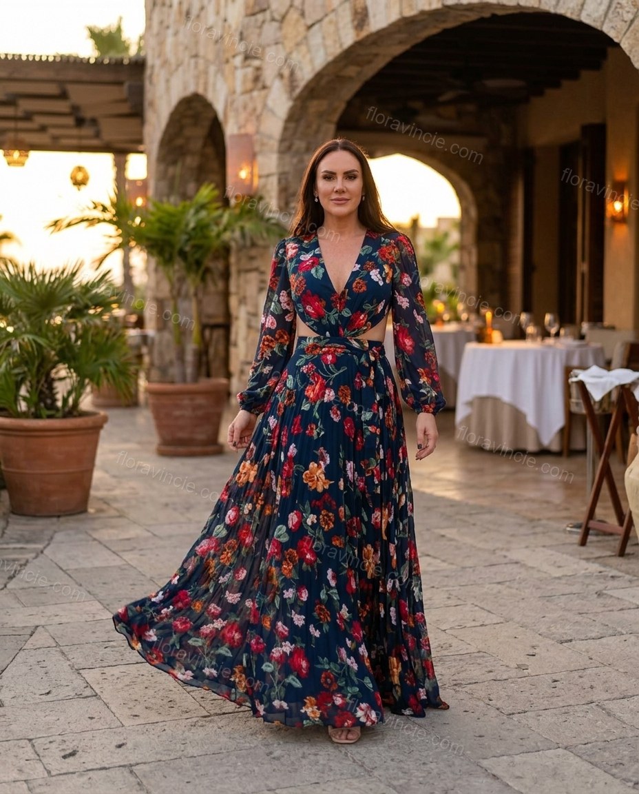 Navy Blue Soft Floral Maxi Dress by floravincie
