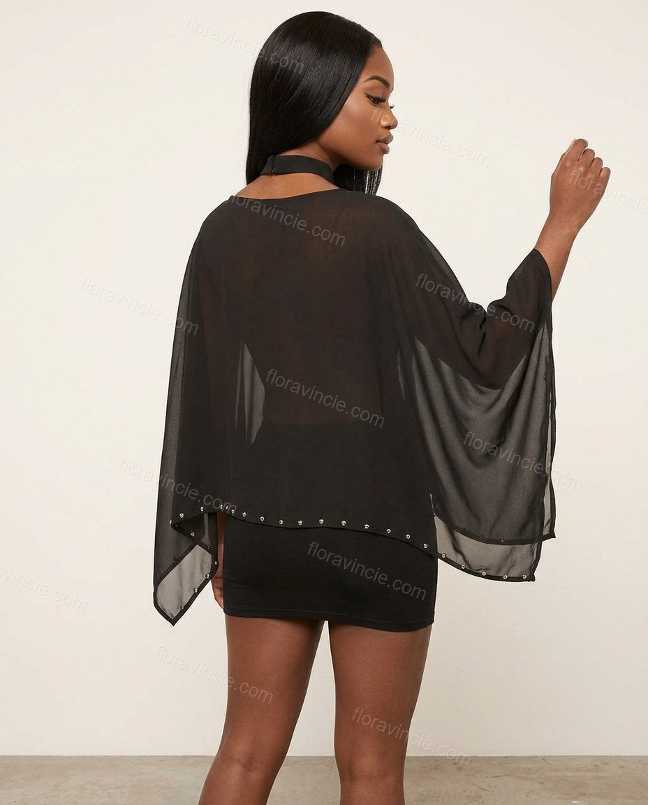 Black Sleek Sheer Two-Piece Set by Floravincie