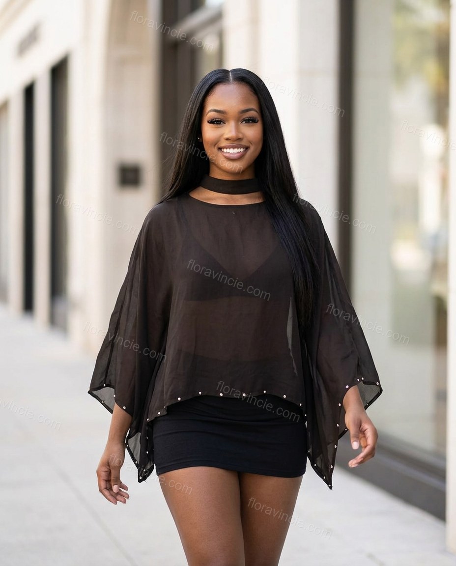 Black Sleek Sheer Two-Piece Set by Floravincie