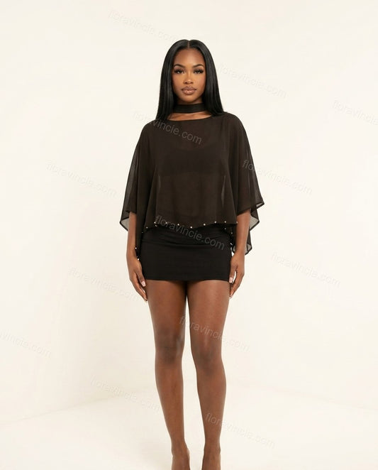 Black Sleek Sheer Two-Piece Set by Floravincie