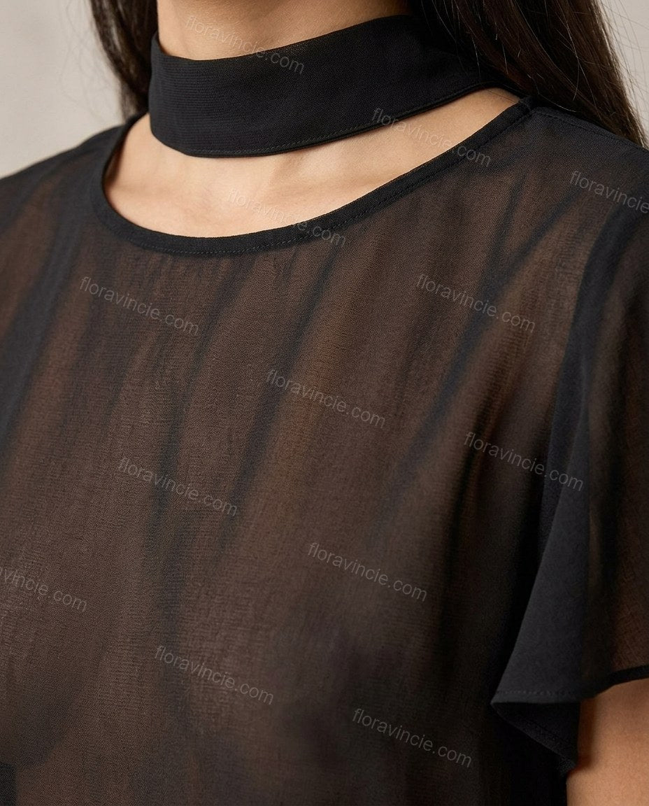 Black Sleek Sheer Two-Piece Set by Floravincie