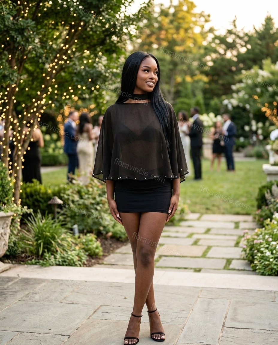 Black Sleek Sheer Two-Piece Set by Floravincie