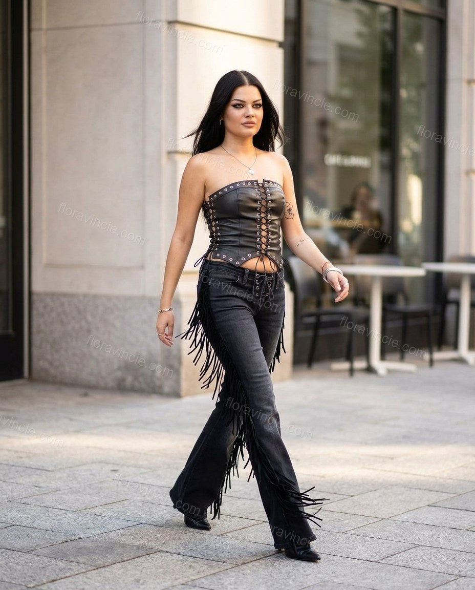 Black Polished Denim Two-Piece Set by Floravincie