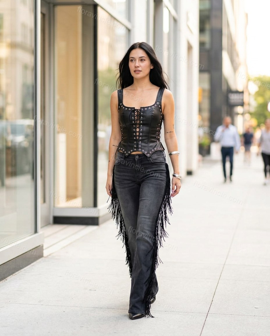 Black Polished Denim Two-Piece Set by Floravincie