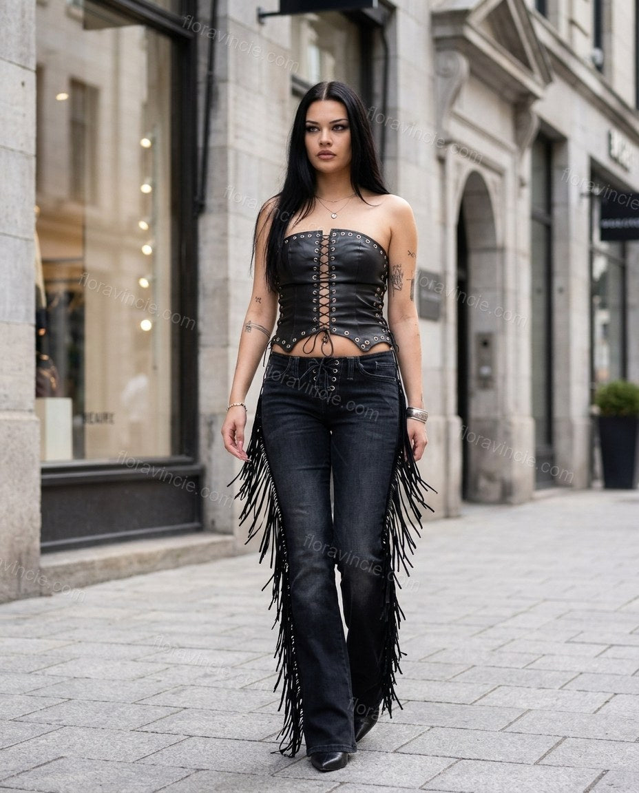 Black Polished Denim Two-Piece Set by Floravincie