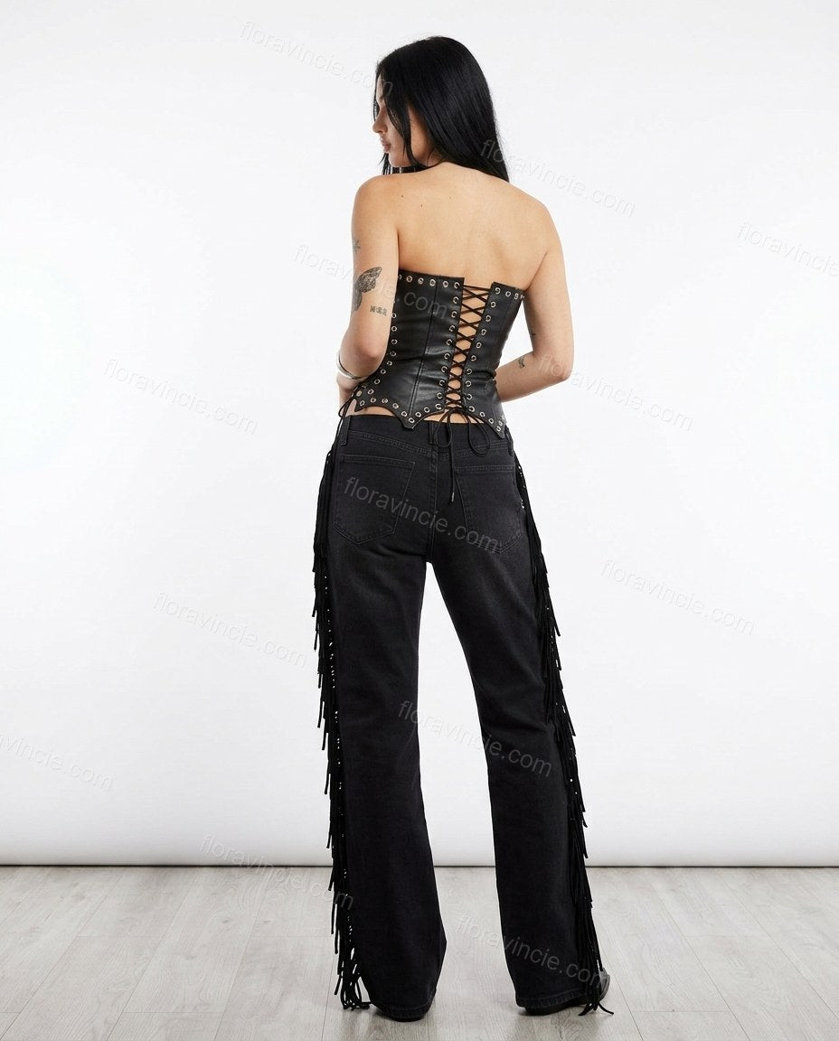 Black Polished Denim Two-Piece Set by Floravincie