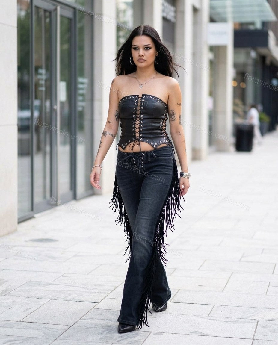Black Polished Denim Two-Piece Set by Floravincie