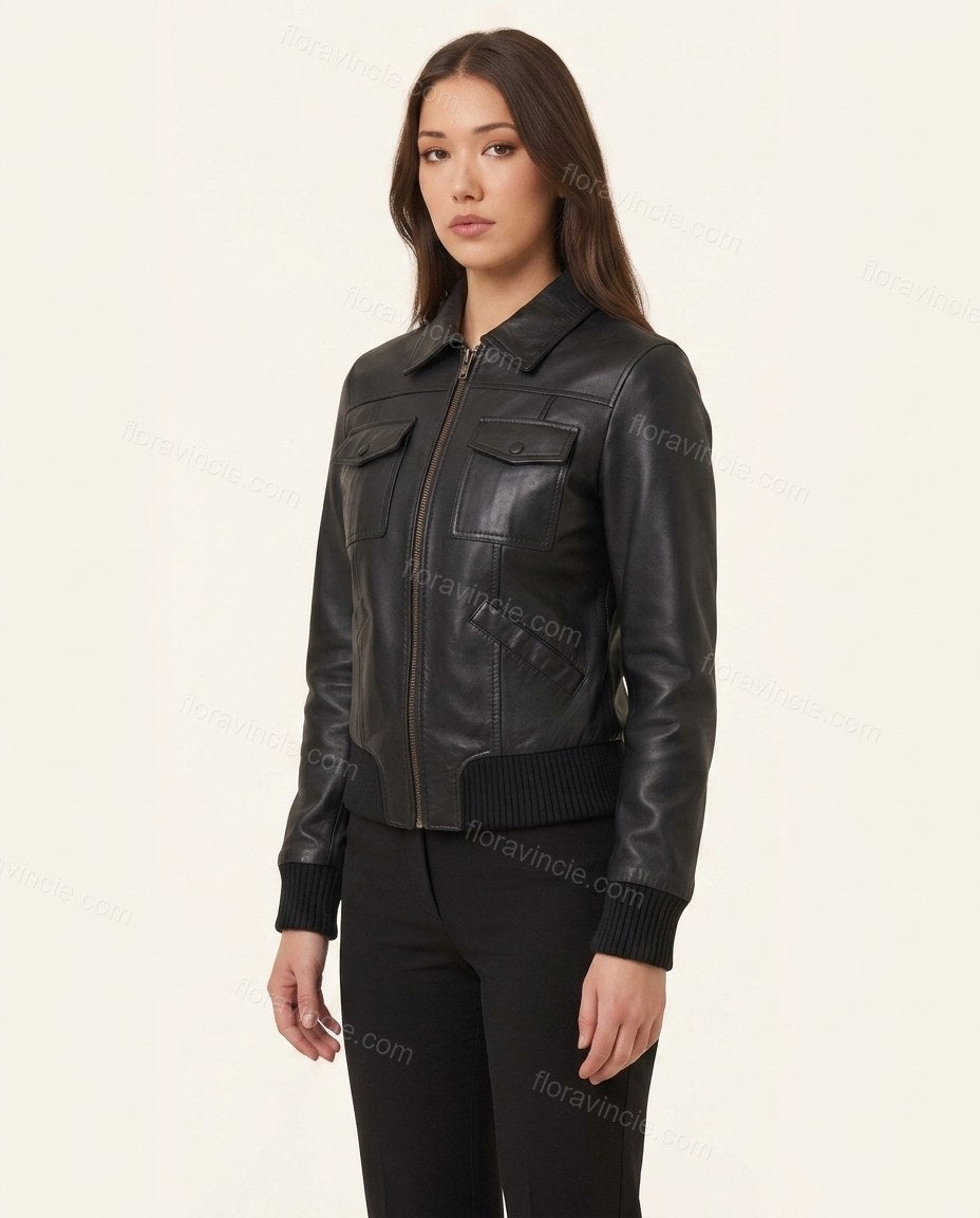 Black Polished Ribbed Jacket by Floravincie