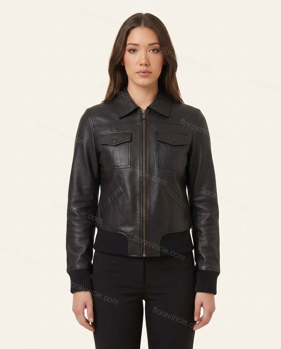 Black Polished Ribbed Jacket by Floravincie