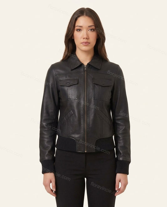 Black Polished Ribbed Jacket by Floravincie