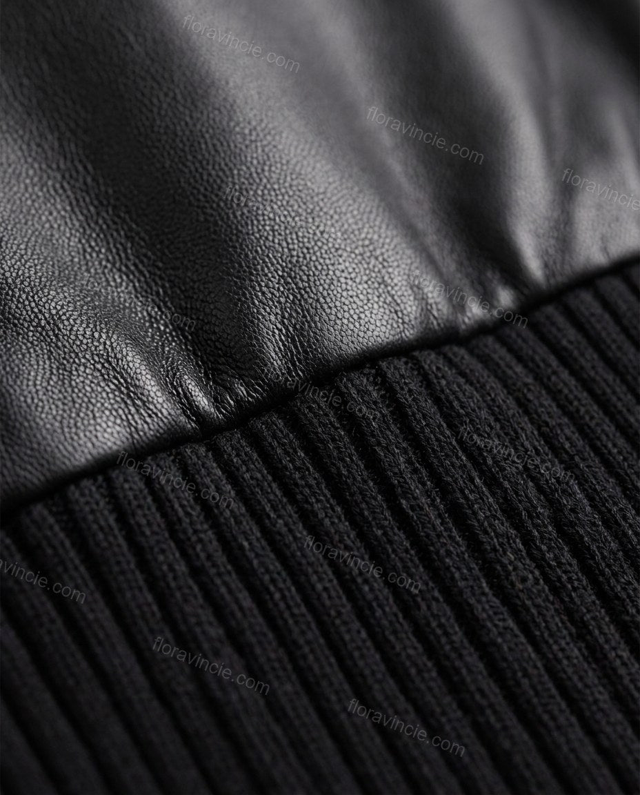 Black Polished Ribbed Jacket by Floravincie