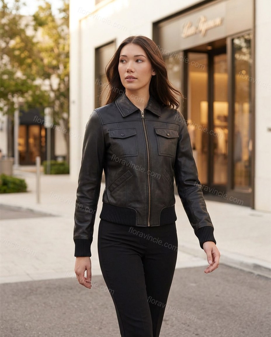 Black Polished Ribbed Jacket by Floravincie