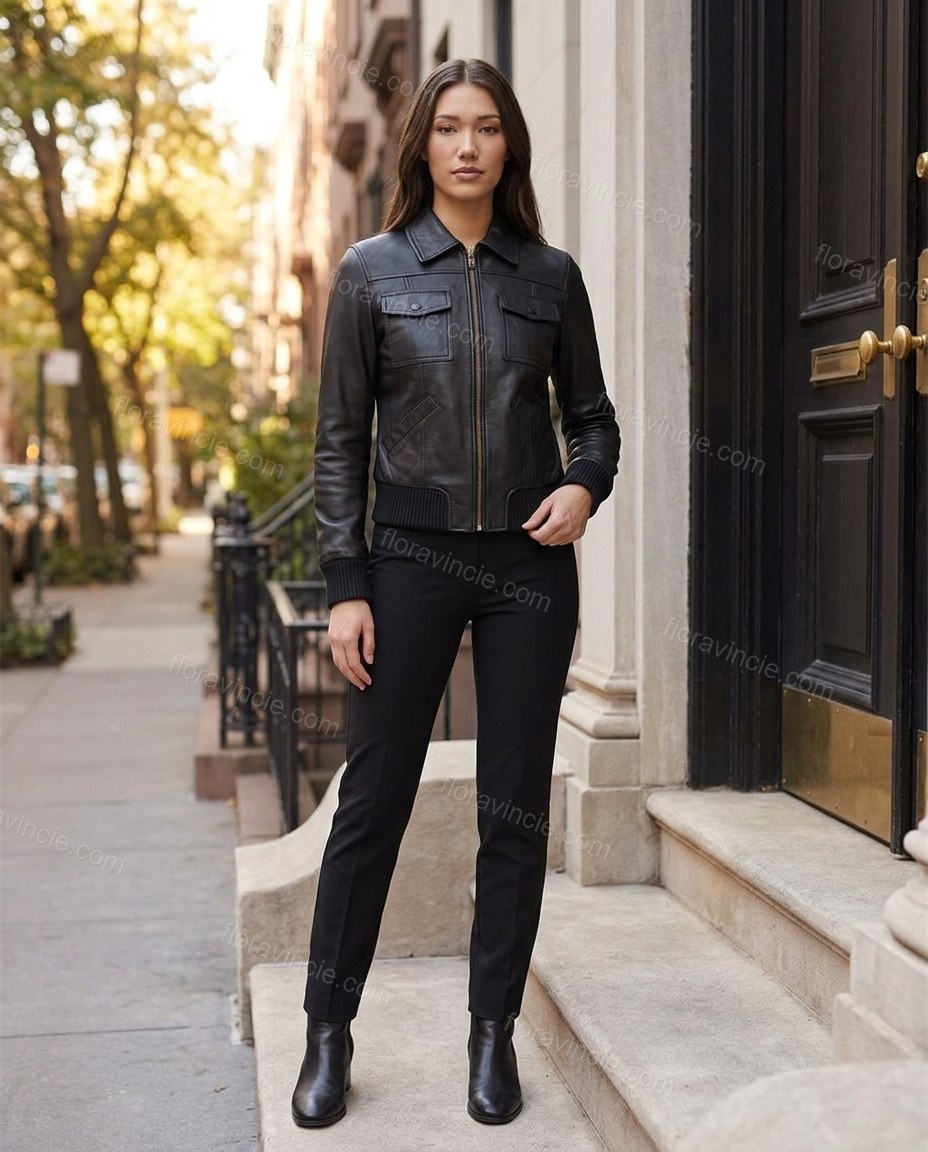 Black Polished Ribbed Jacket by Floravincie