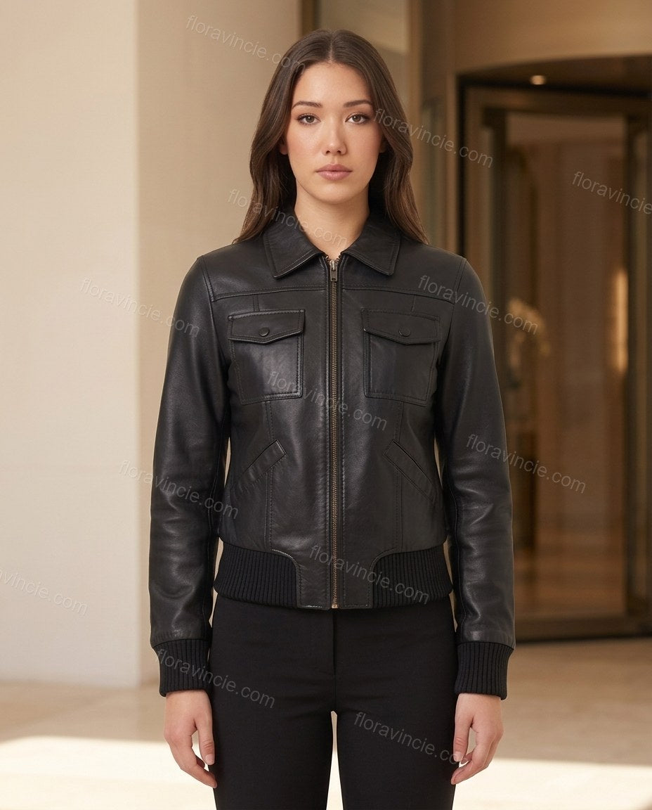 Black Polished Ribbed Jacket by Floravincie