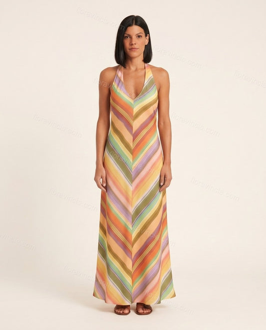 Orange After-Dark Striped Maxi Dress by Floravincie