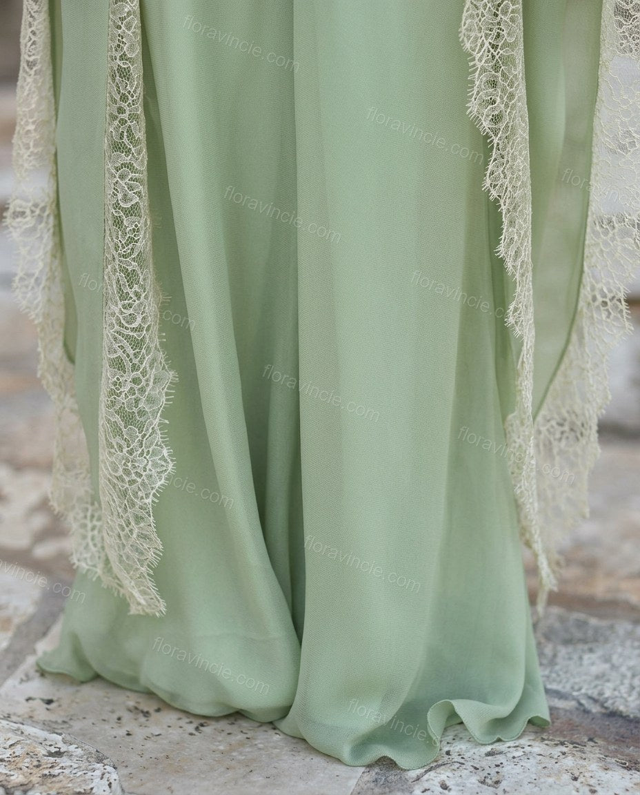 Light Green Elevated Lace Maxi Dress by Floravincie