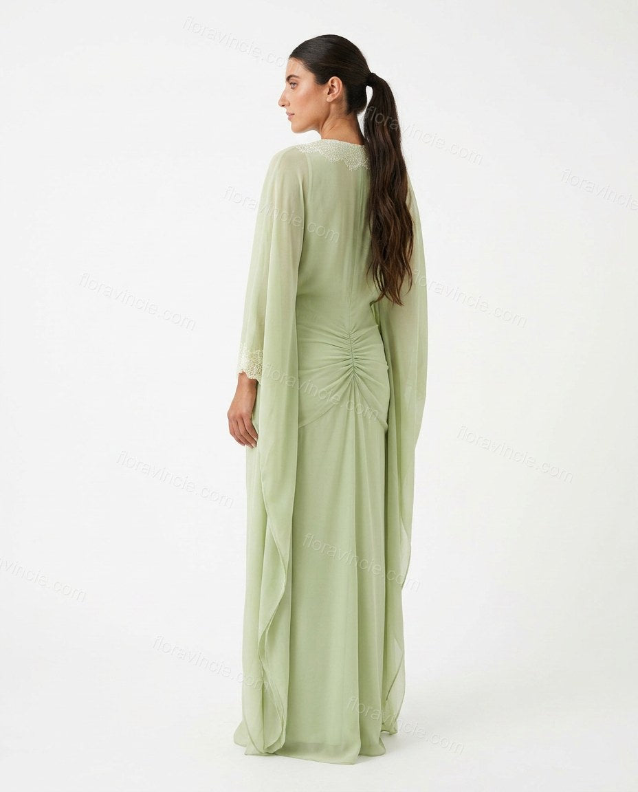 Light Green Elevated Lace Maxi Dress by Floravincie