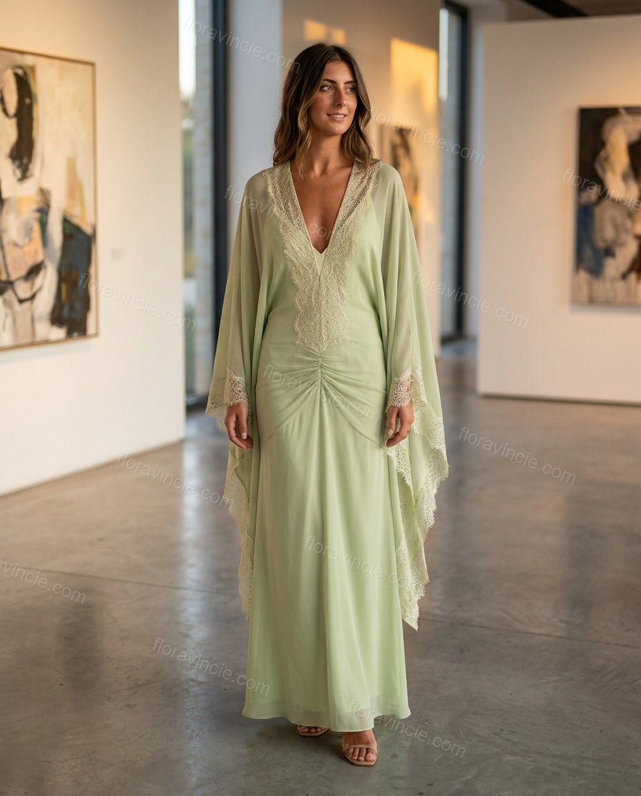 Light Green Elevated Lace Maxi Dress by Floravincie