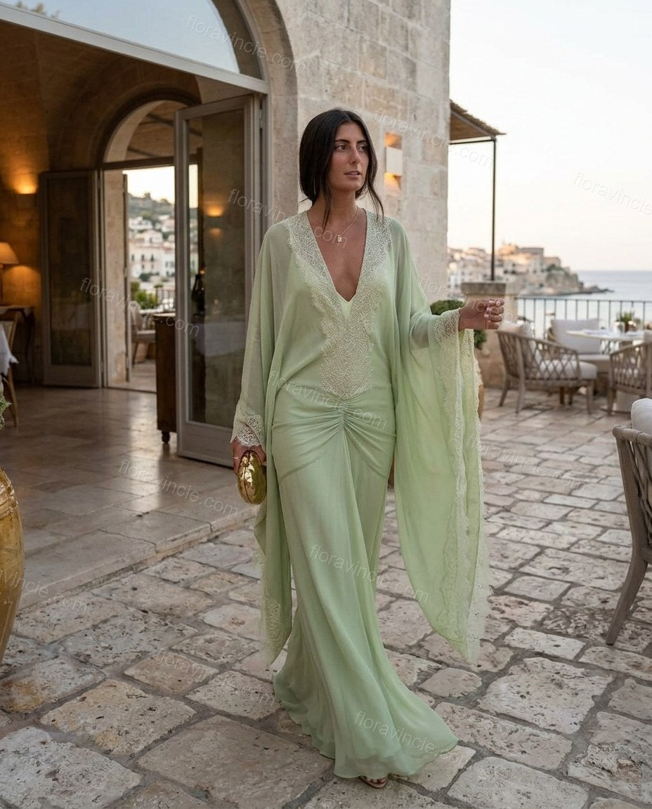Light Green Elevated Lace Maxi Dress by Floravincie
