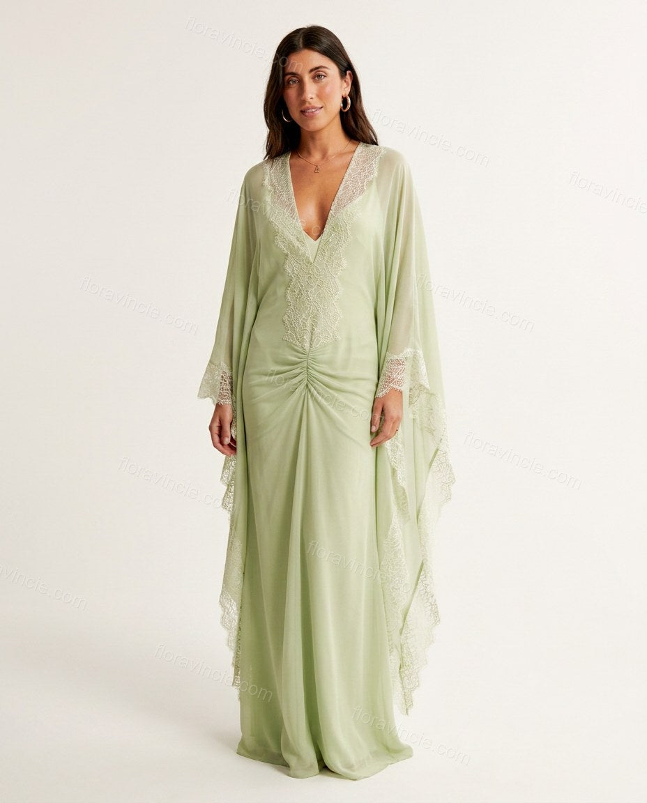 Light Green Elevated Lace Maxi Dress by Floravincie