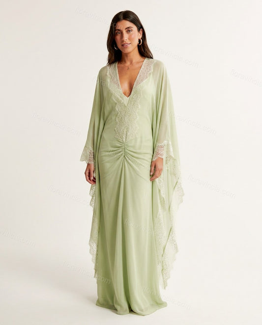 Light Green Elevated Lace Maxi Dress by Floravincie