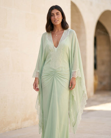 Light Green Elevated Lace Maxi Dress by Floravincie