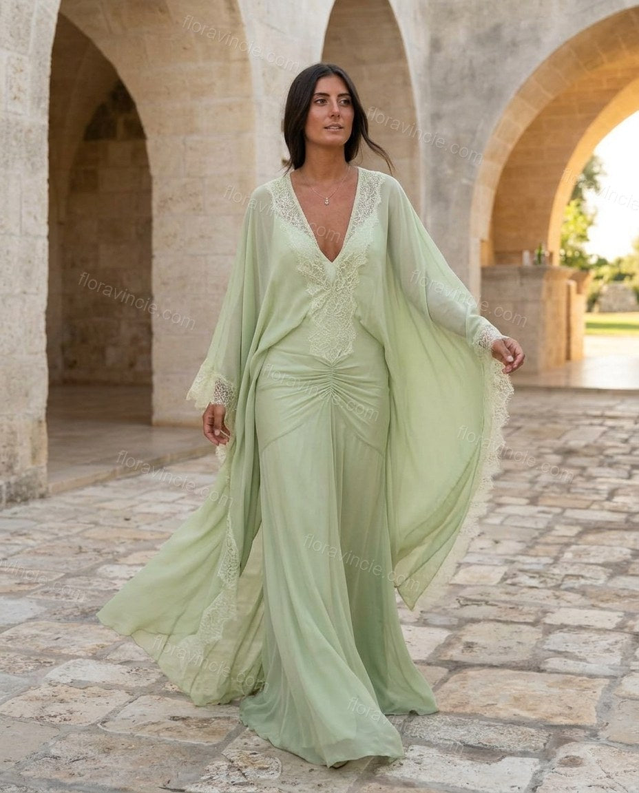Light Green Elevated Lace Maxi Dress by Floravincie
