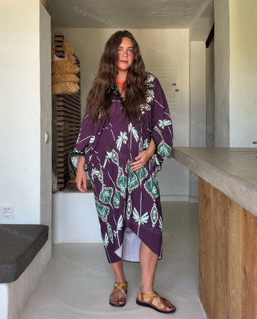 Purple Polished Printed Midi Dress by Floravincie