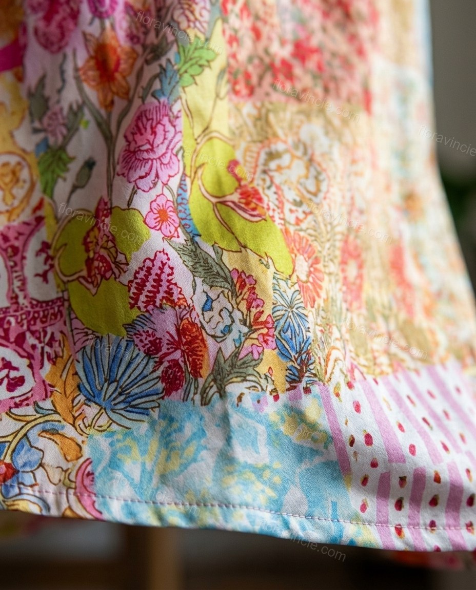Multi-Color Floral Midi Satin Dress, close-up of floral, by Floravincie