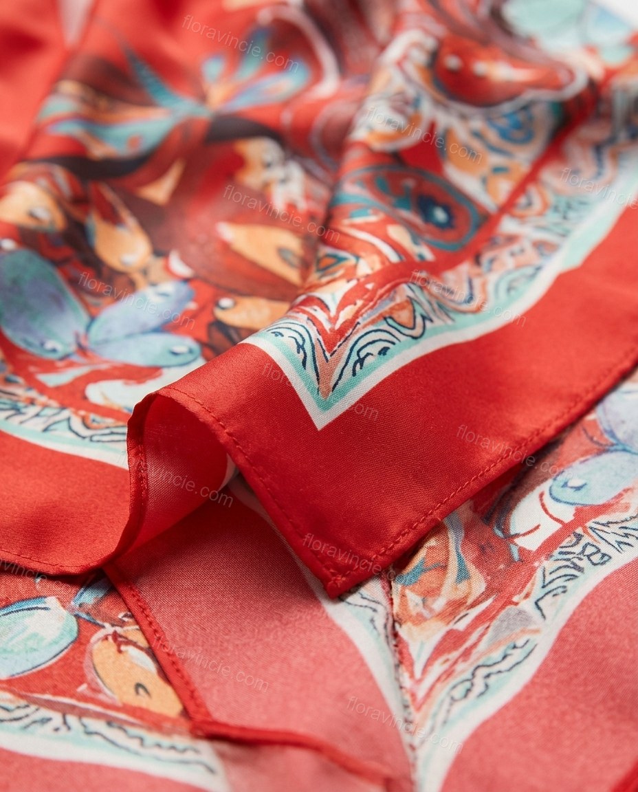 Red Paisley Mini Halter Dress, close-up of paisley, by Floravincie