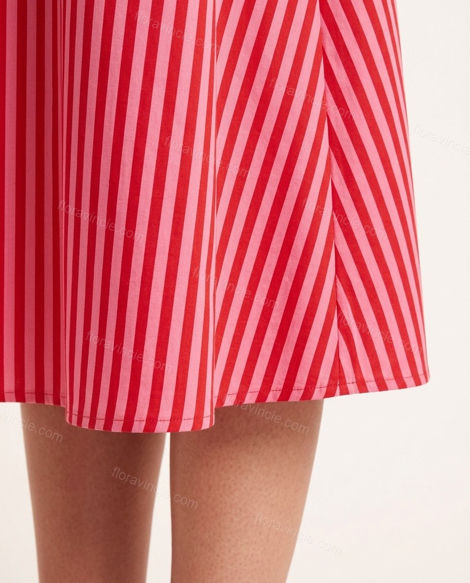 Red Striped Midi Halter Dress, close-up of striped, by Floravincie