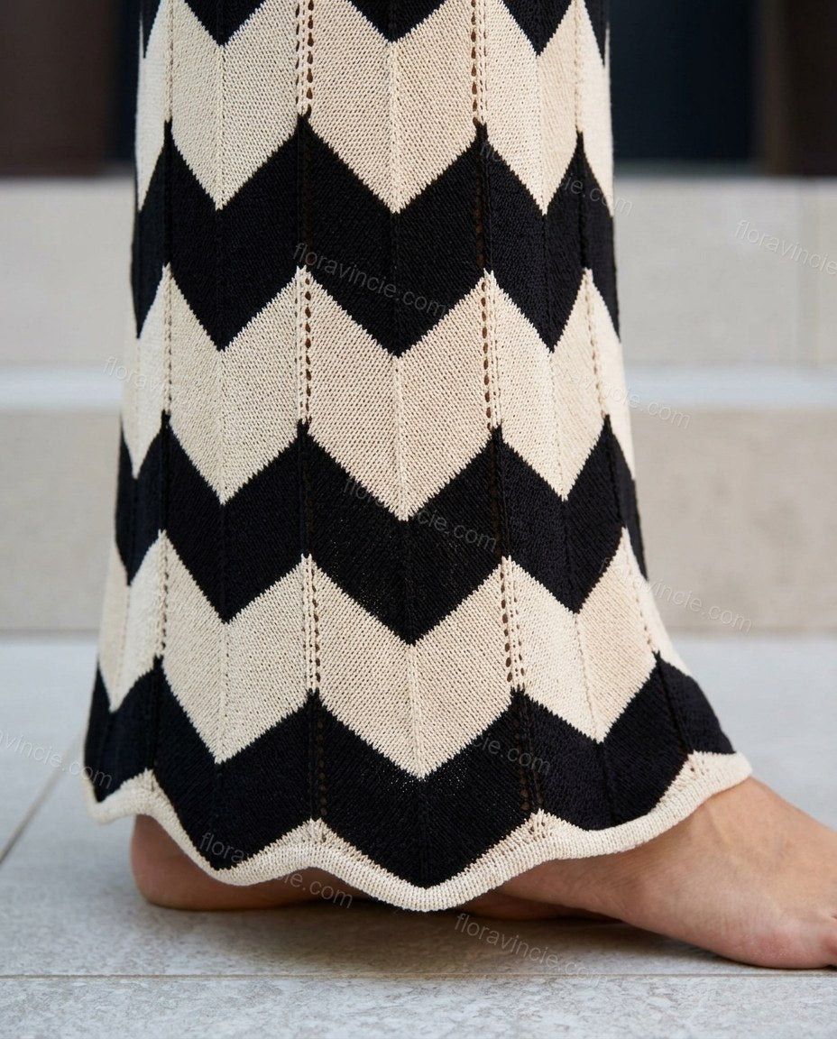 Black Chevron Maxi Knit Dress, close-up of chevron, by Floravincie