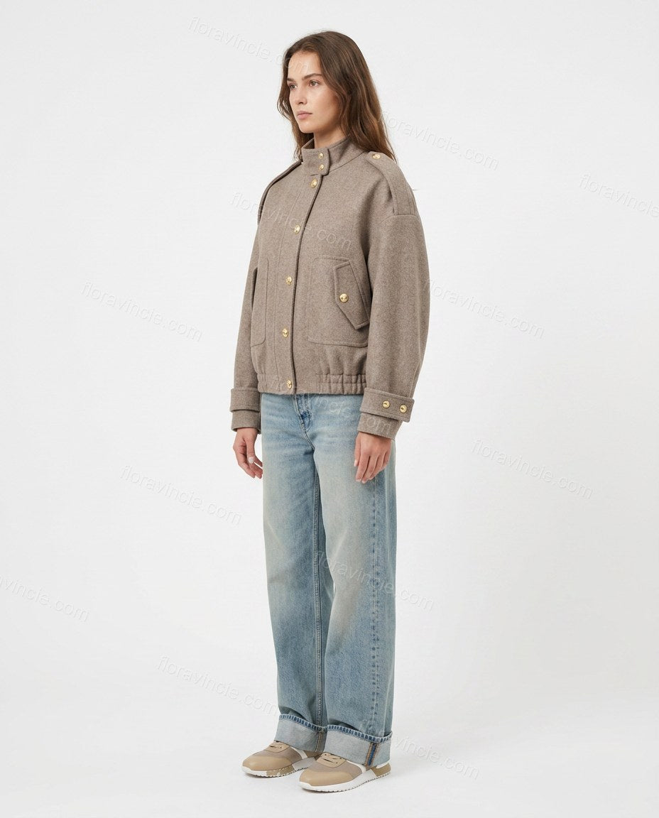 Taupe Ribbed Jacket, side and back studio view, by Floravincie