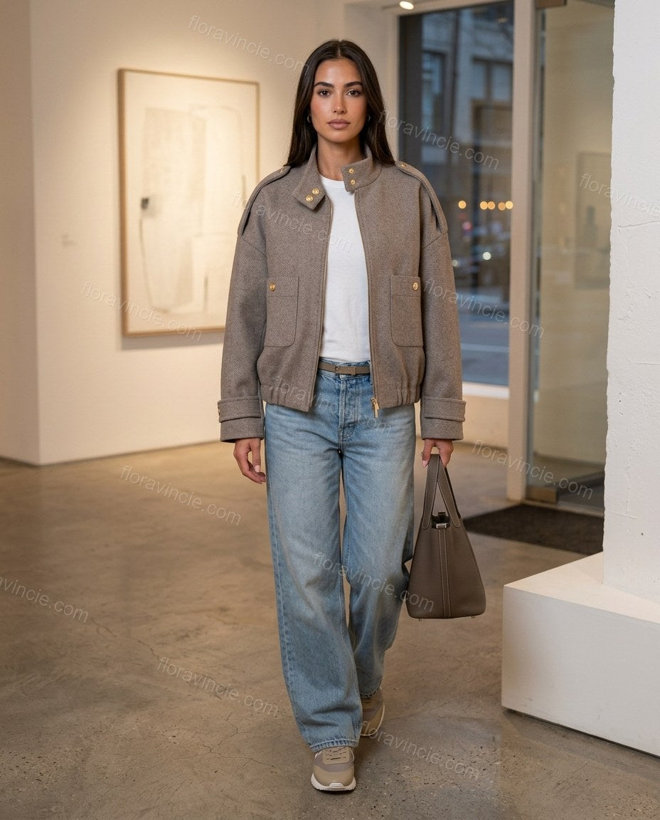 Taupe Ribbed Jacket, alternate use-case lifestyle view, by Floravincie