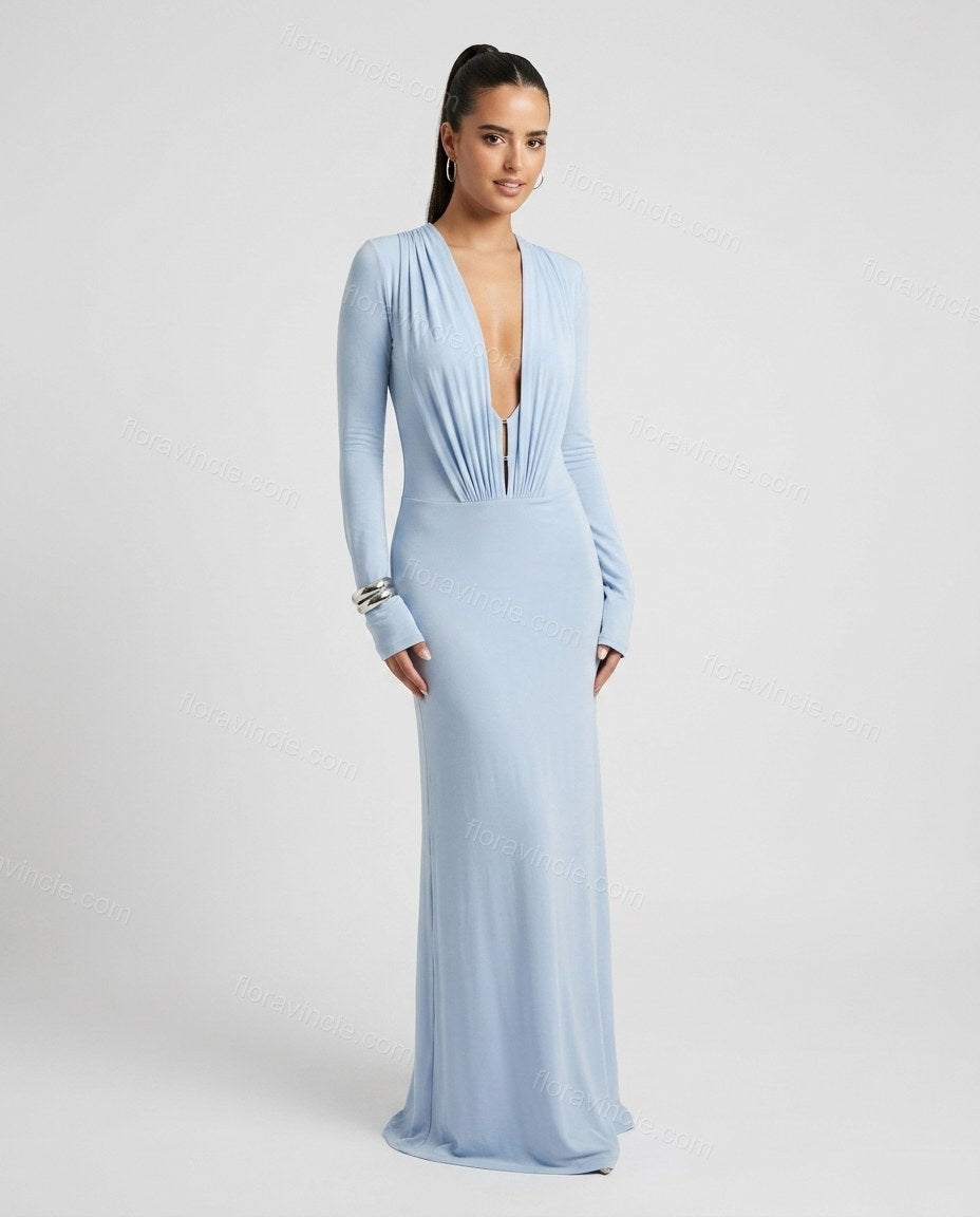 Light Blue Maxi Dress, front studio view, by Floravincie