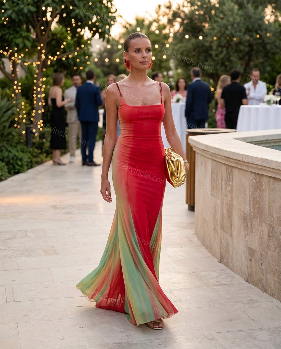Red Maxi Dress, movement and fit lifestyle view, by Floravincie
