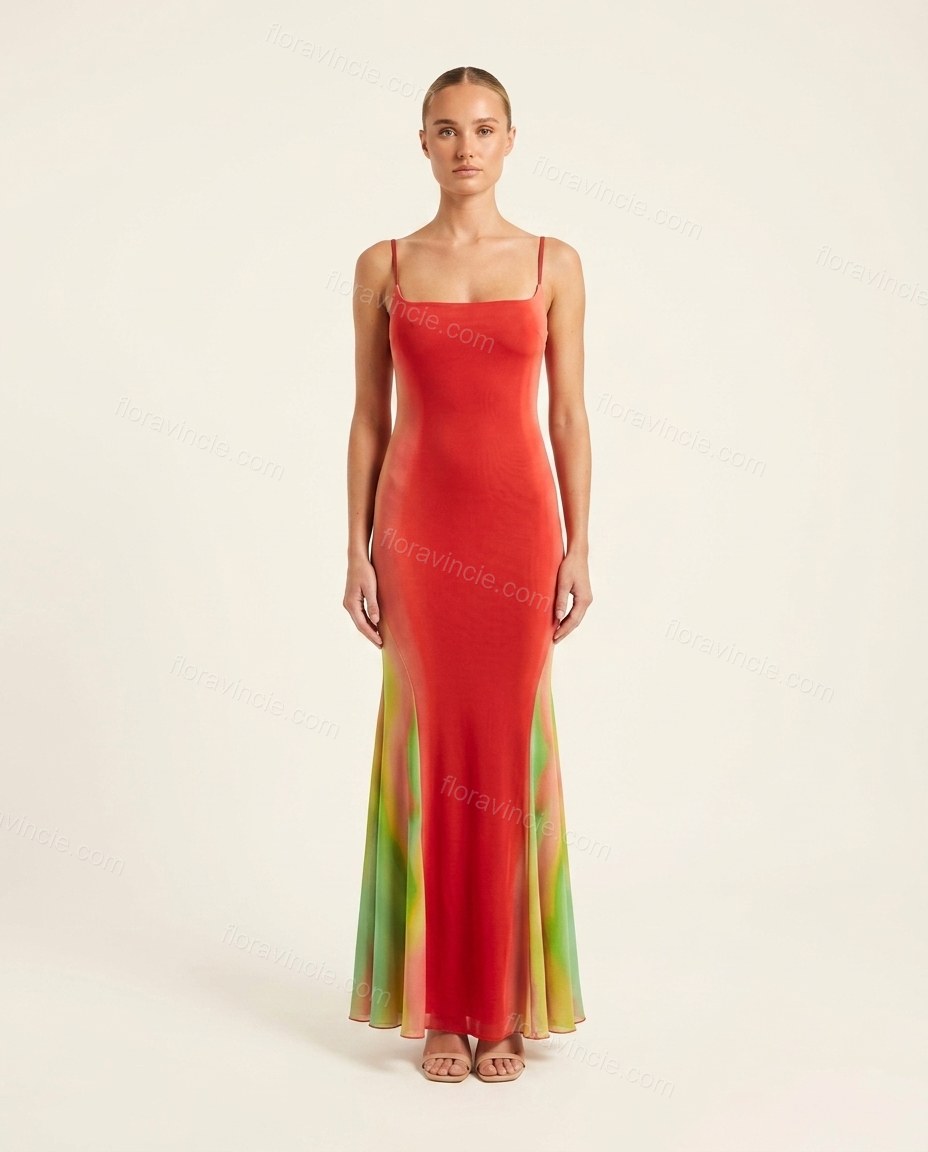 Red Maxi Dress, front studio view, by Floravincie