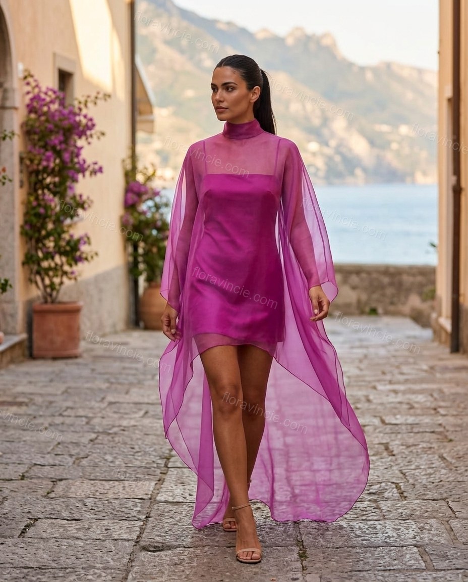 Purple Maxi Open-Back Cape Blouse & Skirt Set, movement and fit lifestyle view, by Floravincie