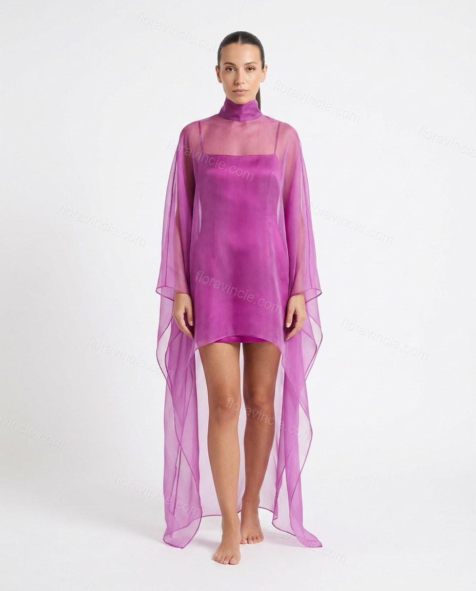 Purple Maxi Open-Back Cape Blouse & Skirt Set, front studio view, by Floravincie