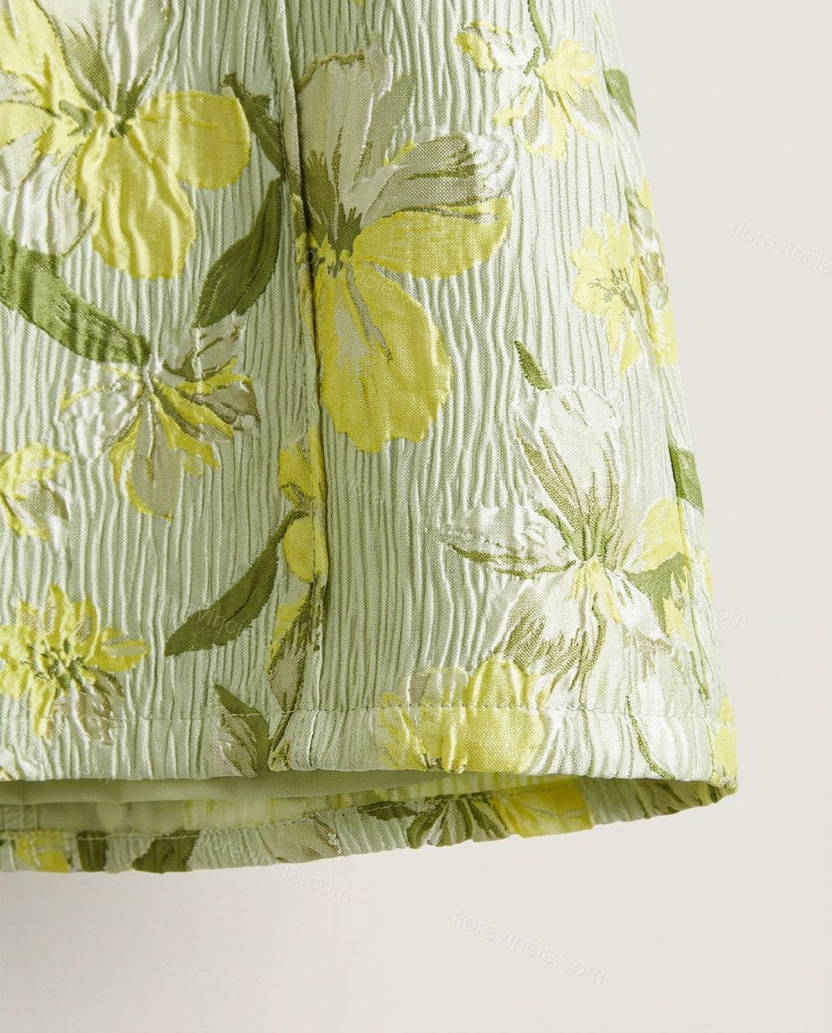Green Floral Mini Strapless Dress, close-up of floral, by Floravincie