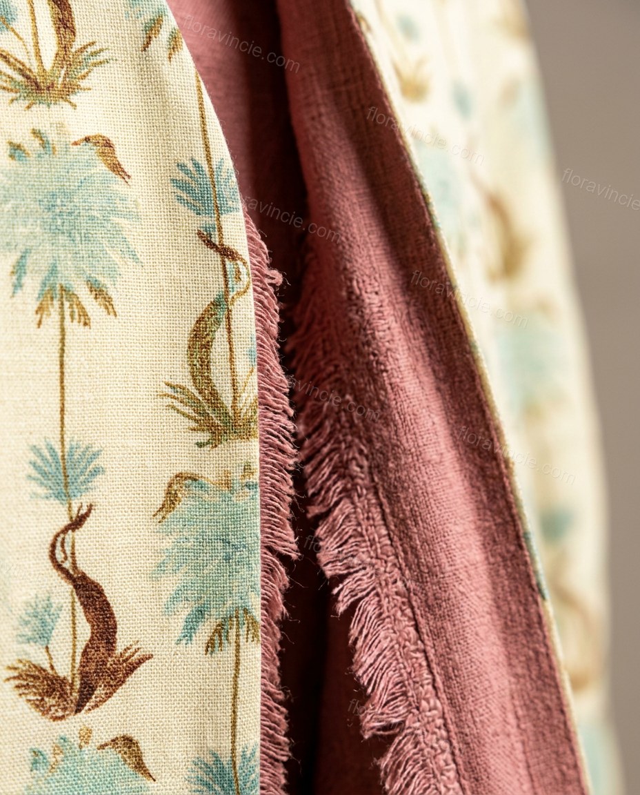 Cream Coat, close-up of green and brown accents, side slits and open-front, by Floravincie