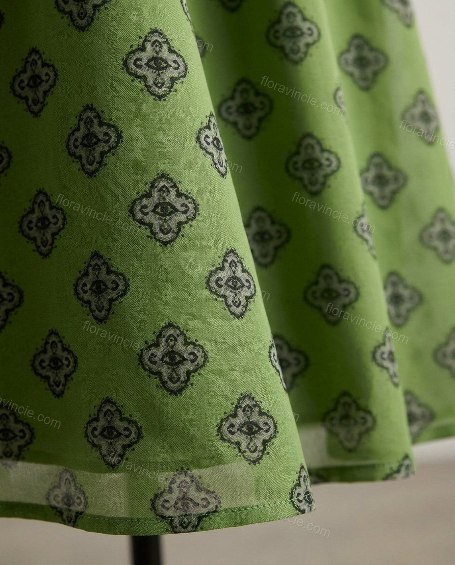 Green Geometric Maxi Dress, close-up of geometric, by Floravincie