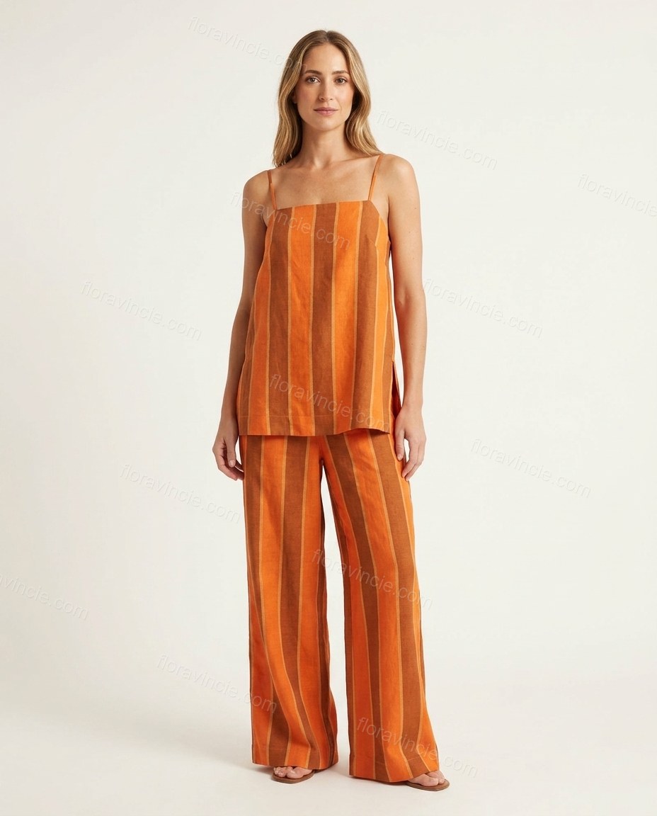 Orange Striped Top & Pants Set, front studio view, by Floravincie