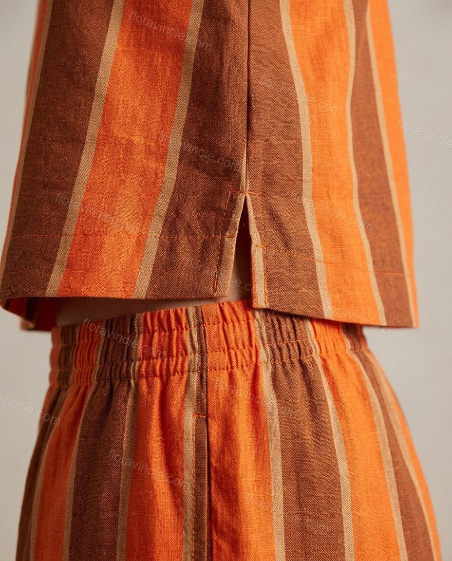 Orange Striped Top & Pants Set, close-up of striped, by Floravincie