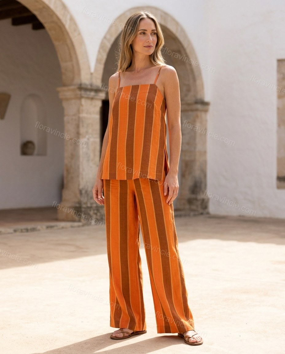 Orange Striped Top & Pants Set, alternate use-case lifestyle view, by Floravincie