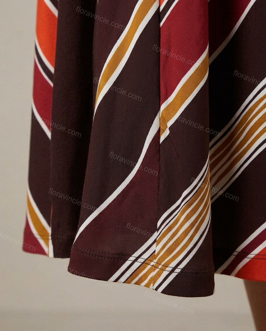 Dark Brown Striped Maxi Halter Dress, close-up of striped, by Floravincie